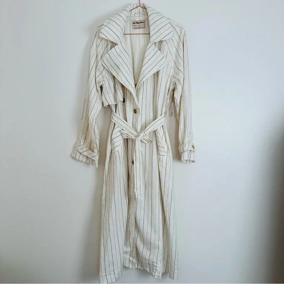 New free people Melia Mac Coat long sleeve boho linen blend plaid ecru striped - Picture 6 of 11